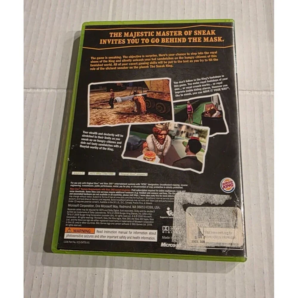 Sneak King (Microsoft Xbox 360, 2006) Burger King Video Game